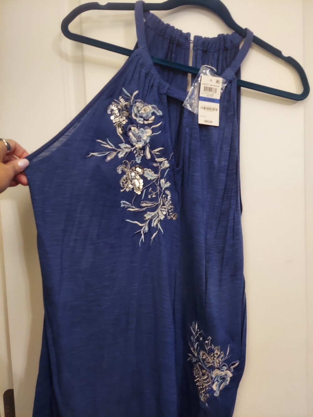 INC International Concepts Embroidered Blue Halter Top. XL. NWT.